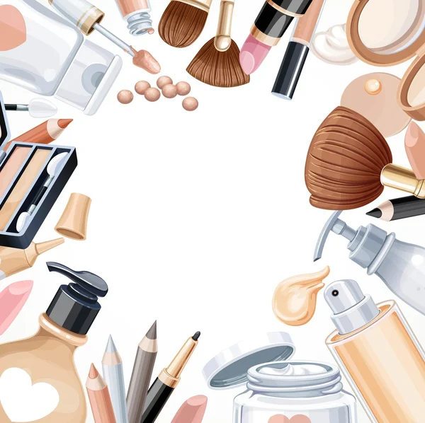 Fondo blanco con objetos cosméticos para el maquillaje — Archivo Imágenes Vectoriales