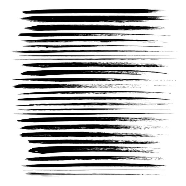 Abstract black textured long strokes big set isolated on a white background — Stock Vector