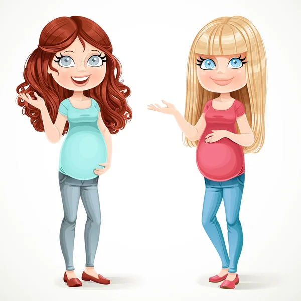 İki sevimli hamile kadın sarışın ve esmer bir tarafı ortaya çıkarır