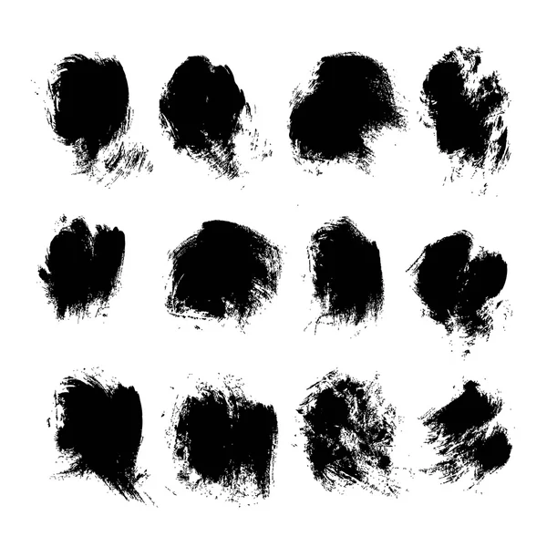 Abstract black textured ink smears set isolated on a white backg — Stock Vector