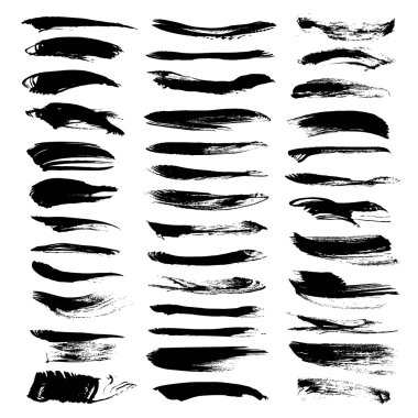 Büyük beyaz izole soyut siyah mürekkep fırça darbeleri kümesi 