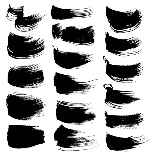 Astratto pennellate inchiostro nero impostato isolato su un backgro bianco — Vettoriale Stock