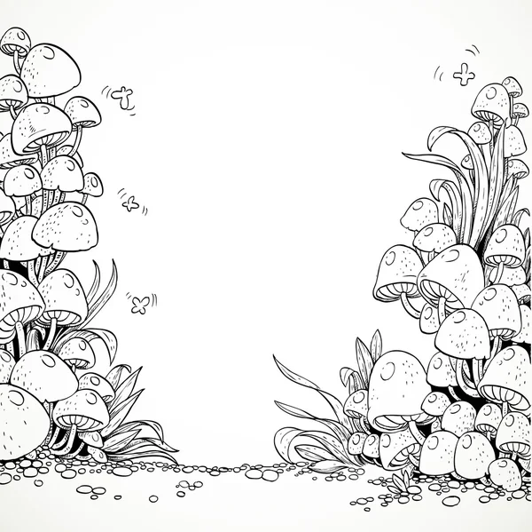 Ozdobny grafika bajkowa grzyby w lesie magii. Bla — Wektor stockowy