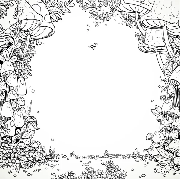 Fairytale decoratieve paddestoelen en bloemen in de magic forest. — Stockvector