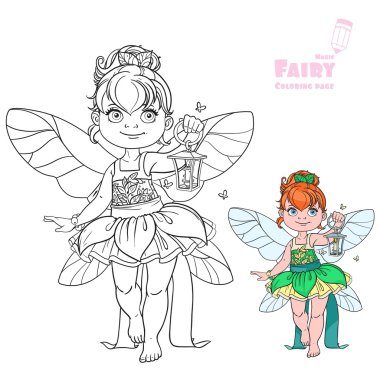 Beautiful little fairy with a flashlight color and outlined pict clipart