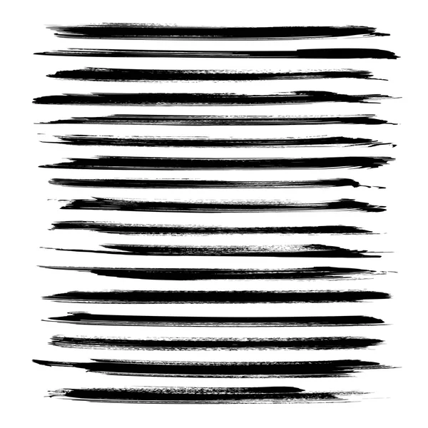 Long black ink strokes set isolated on a white background — Stock Vector