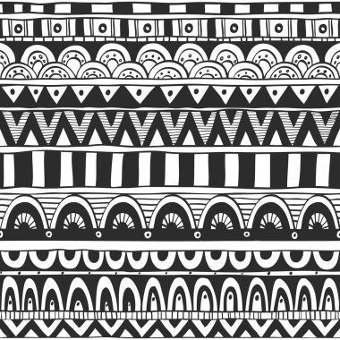 Siyah etnik tarzda geometrik öğeleri üzerinden sorunsuz süsleme 