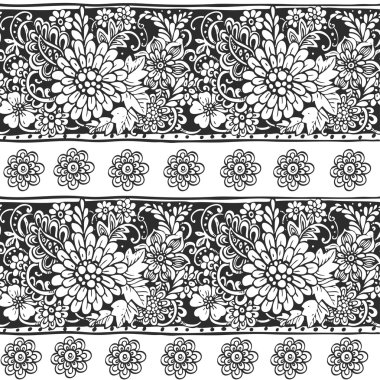 Etnik tarzı siyah çiçek öğelerinden sorunsuz süsleme ve