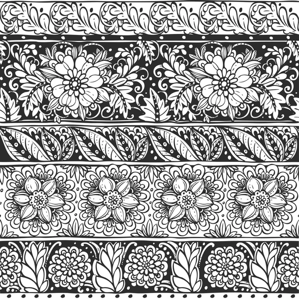Бесшовный орнамент из цветка каракули в этническом стиле черный и — стоковый вектор