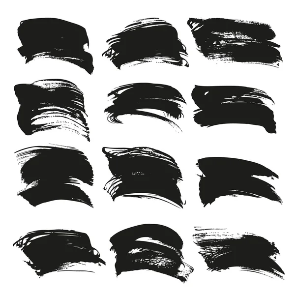 Abstract black vector brush strokes big set isolated on a white — Stock Vector