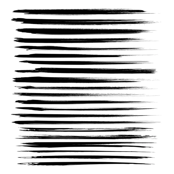 Juego de pinceladas de tinta negra largas abstractas aisladas sobre un fondo blanco — Vector de stock