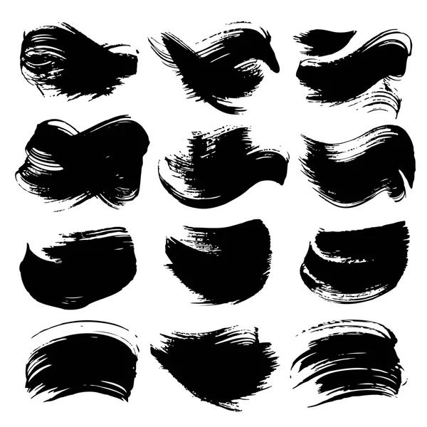 Set of abstract texture figured strokes thick black paint isolat — Stock Vector