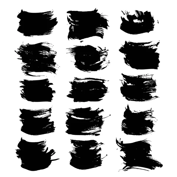 Pinceladas texturizadas conjunto de tinta preta isolado em um fundo branco —  Vetores de Stock