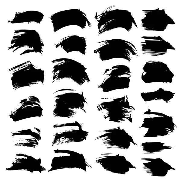 Abstract texture strokes thick black paint set isolated on a whi — Stock Vector