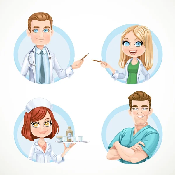 Portraits de ronde avatars de médecins et d’infirmières isolé sur blanc b — Image vectorielle