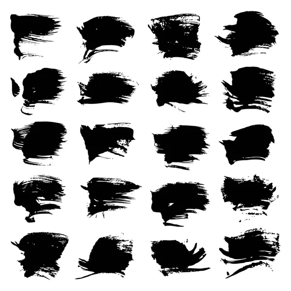 Abstract texture strokes thick black gouache paint big set isola — Stock Vector