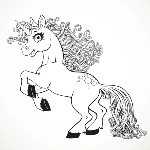 Schattig fairytale unicorn fokken van geschetst voor coloring boek iso — Stockvector