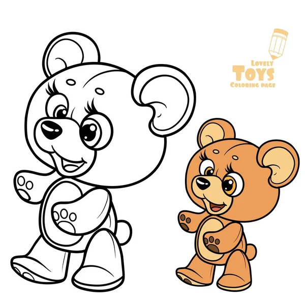 Niedliche Cartoon Spielzeug Teddybär Umrissen Und Farbe Für Malbuch — Stockvektor