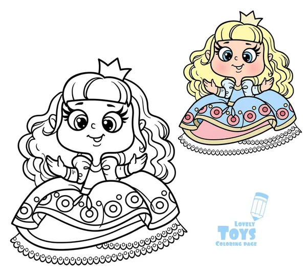 Bonito Desenho Animado Princesa Boneca Delineada Cor Para Colorir Livro — Vetor de Stock