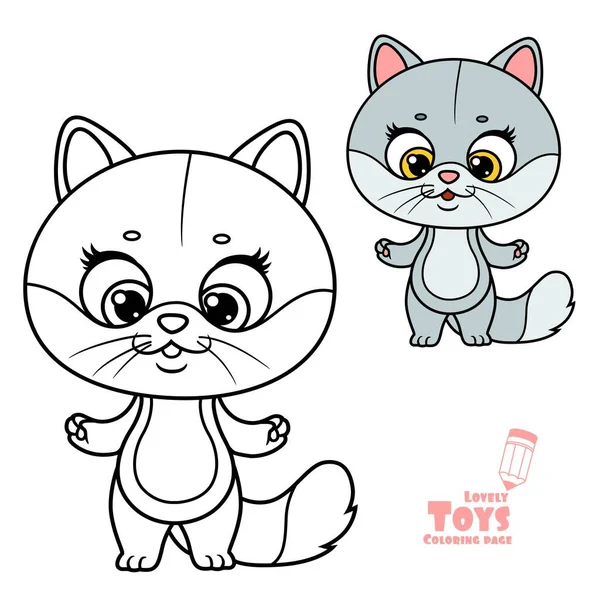 Cute Cartoon Soft Toy Gray Cat Outlined Color Coloring Book — Stock Vector