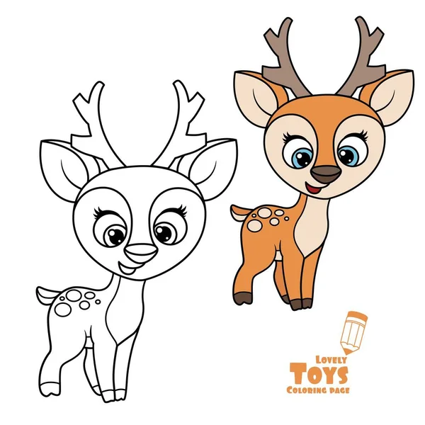 Cute Cartoon Soft Toy Dappled Deer Outlined Color Coloring Book — Stock Vector