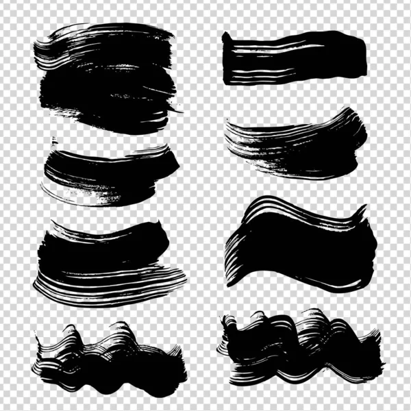 Noir Abstrait Figuré Coups Différentes Formes Sur Imitation Fond Transparent — Image vectorielle