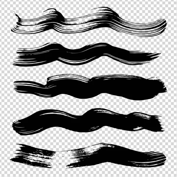 Encre Noire Abstraite Ondulée Coups Figurés Sur Fond Transparent Imitation — Image vectorielle