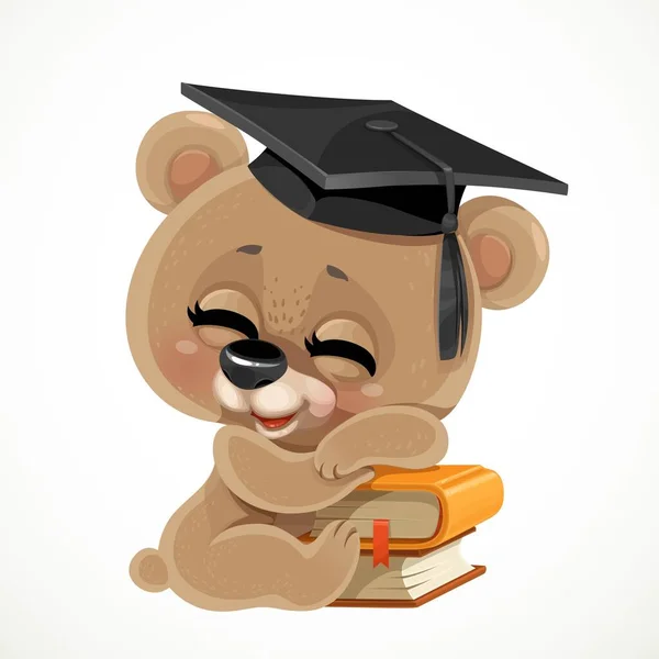 Bonito Urso Desenho Animado Bebê Vestindo Chapéu Pós Graduação Dorme — Vetor de Stock