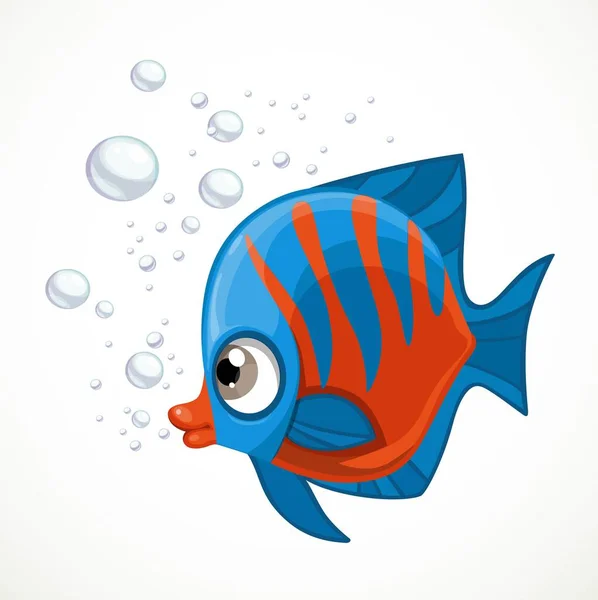Netter Cartoon Rote Und Blaue Fische Mit Blasen Isoliert Auf — Stockvektor