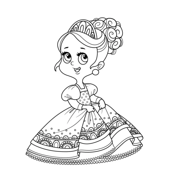 Linda Princesa Vestido Bola Delineado Para Colorear Libro — Vector de stock