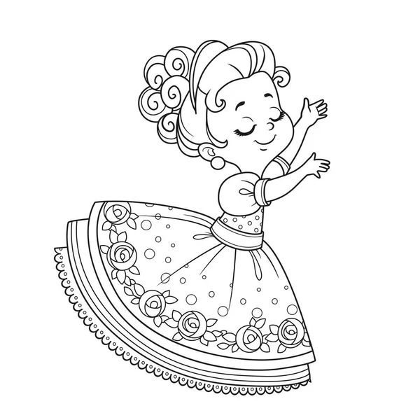 Linda Princesa Bailando Delineado Para Colorear Libro — Vector de stock