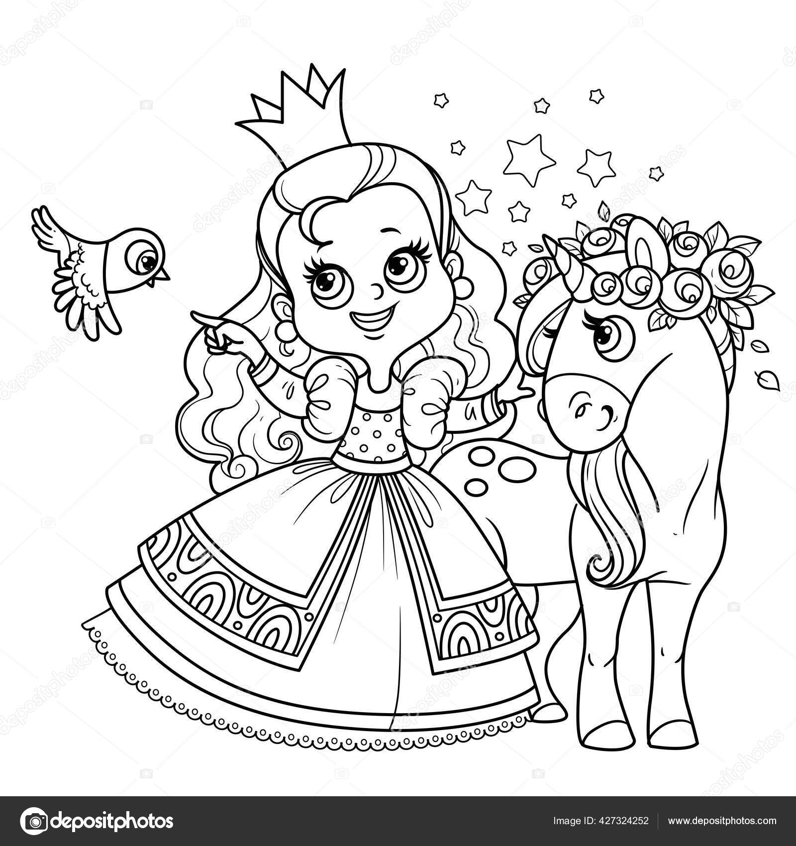Linda Princesa Exuberante Vestido Con Unicornio Cura Delineado
