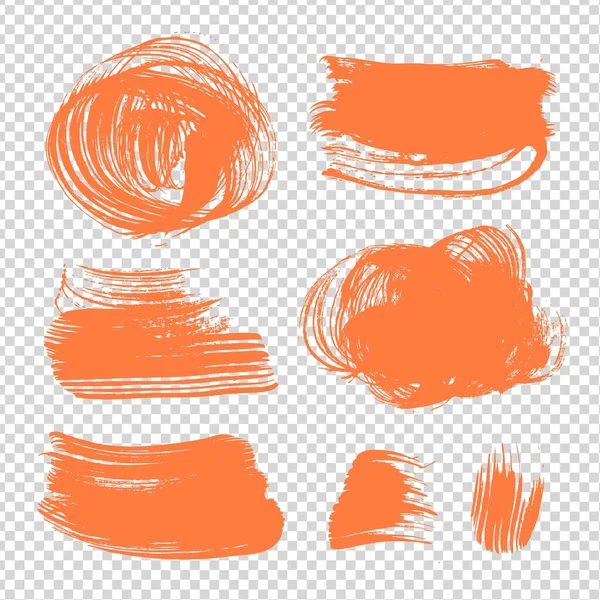 Orange Different Shape Thick Brush Textured Strokes Imitation Transparent Background — Stock Vector