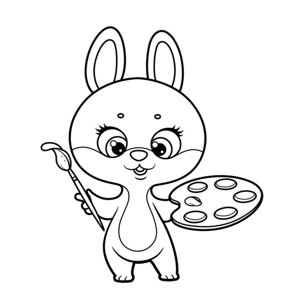 Carino Cartone Animato Piccolo Coniglio Possesso Una Tavolozza Legno Con — Vettoriale Stock