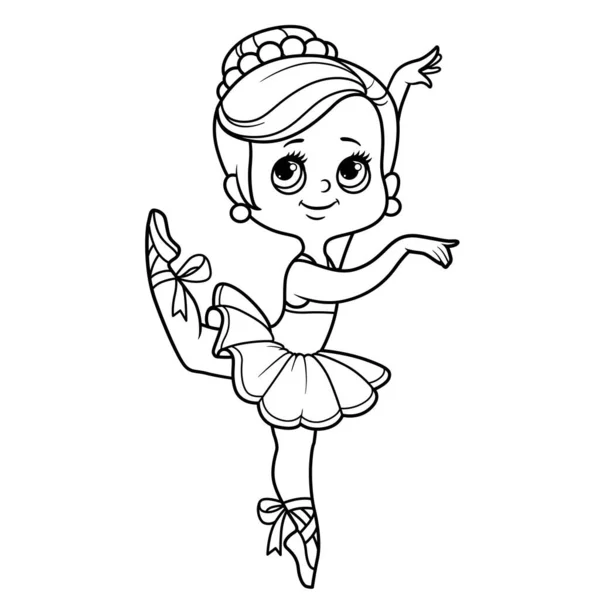 Cartoon Ballerina Meisje Weelderige Tutu Dans Een Been Geschetst Voor — Stockvector