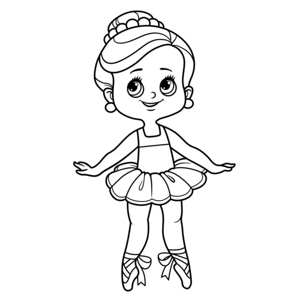 Cartoon Ballerina Girl Dance Tutu Outlined Coloring Isolated White Background — Stock Vector