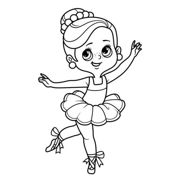 Cartoon Ballerina Girl Dance Lush Tutu Outlined Coloring Isolated White — Stock Vector