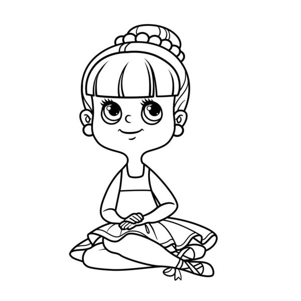 Cartoon Balerína Dívka Svěží Tutu Sedí Podlaze Obrys Pro Zbarvení — Stockový vektor