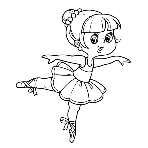 Cartoon Little Ballerina Girl Dance Lush Tutu Outlined Coloring Isolated — Stock Vector