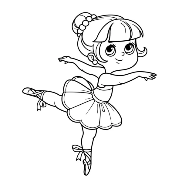 Pequeña Bailarina Dibujos Animados Pie Sobre Una Pierna Delineada Para — Vector de stock