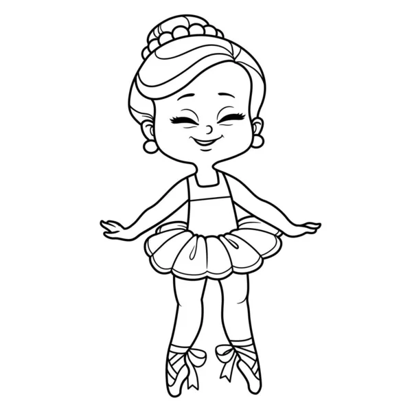 Bonito Desenho Animado Bailarina Menina Dançando Delineado Para Colorir Isolado —  Vetores de Stock