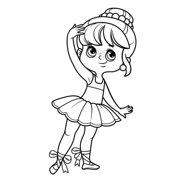Leuke Cartoon Ballerina Meisje Geschetst Voor Het Kleuren Geïsoleerd Een — Stockvector