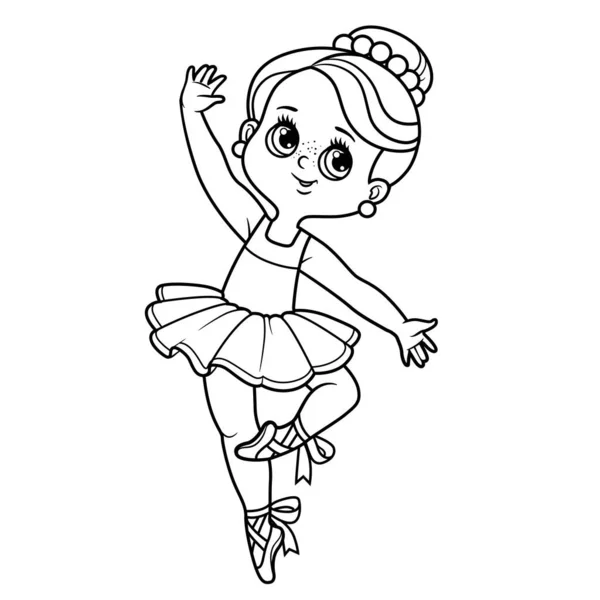 かわいいです漫画小さなバレリーナの女の子でTutuと点の靴アウトラインのために着色のために隔離された白い背景 — ストックベクタ