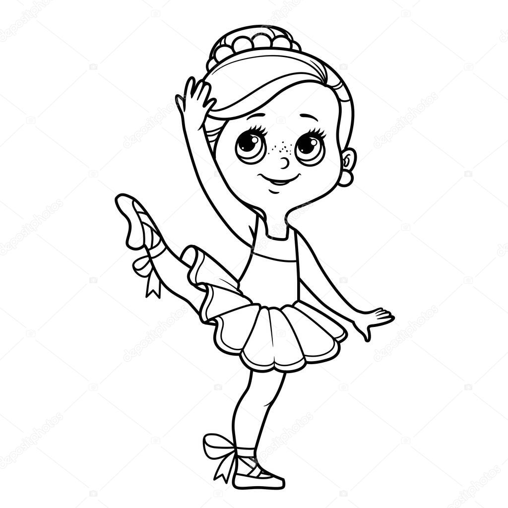 Cute cartoon ballerina girl in tutu outlined for coloring isolated on a white background