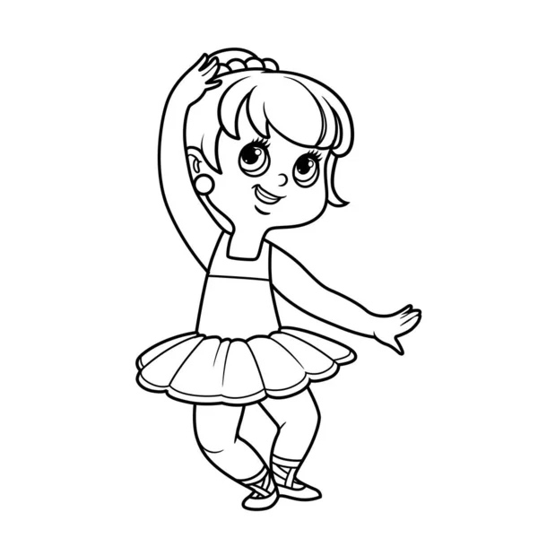 Roztomilý Kreslený Malý Balerína Dívka Baletu Stojan Obrys Pro Zbarvení — Stockový vektor