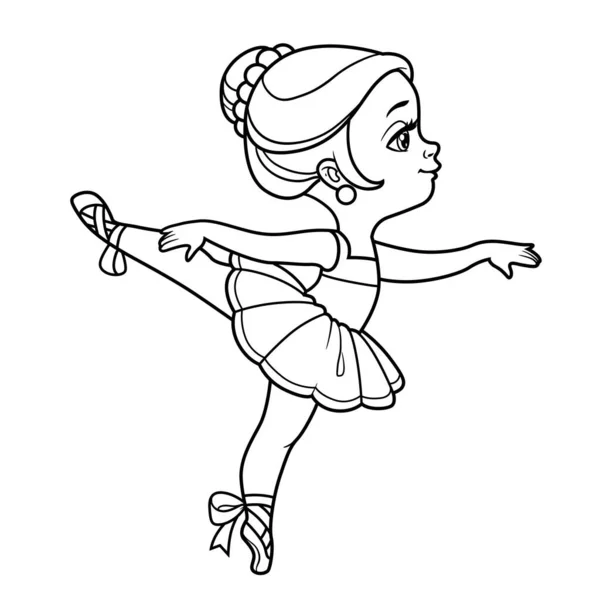 Bonito Desenho Animado Pequena Bailarina Menina Ballet Stand Delineado Para — Vetor de Stock