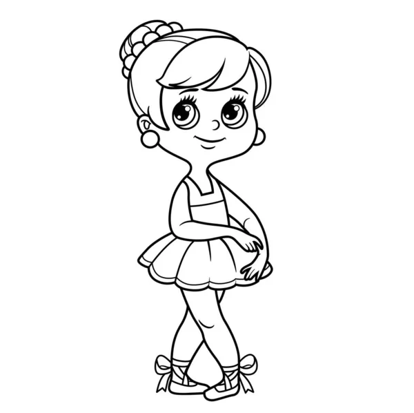 Hermosa Bailarina Chica Tutú Zapatos Punta Delineados Para Colorear Aislado — Vector de stock