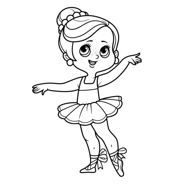 Bonito Desenho Animado Pequena Bailarina Menina Exuberante Tutu Delineado Para —  Vetores de Stock