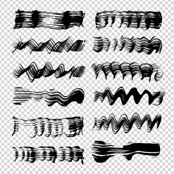 Zwarte Abstracte Golvende Zigzag Dikke Penseelstreken Imitatie Transparante Achtergrond — Stockvector