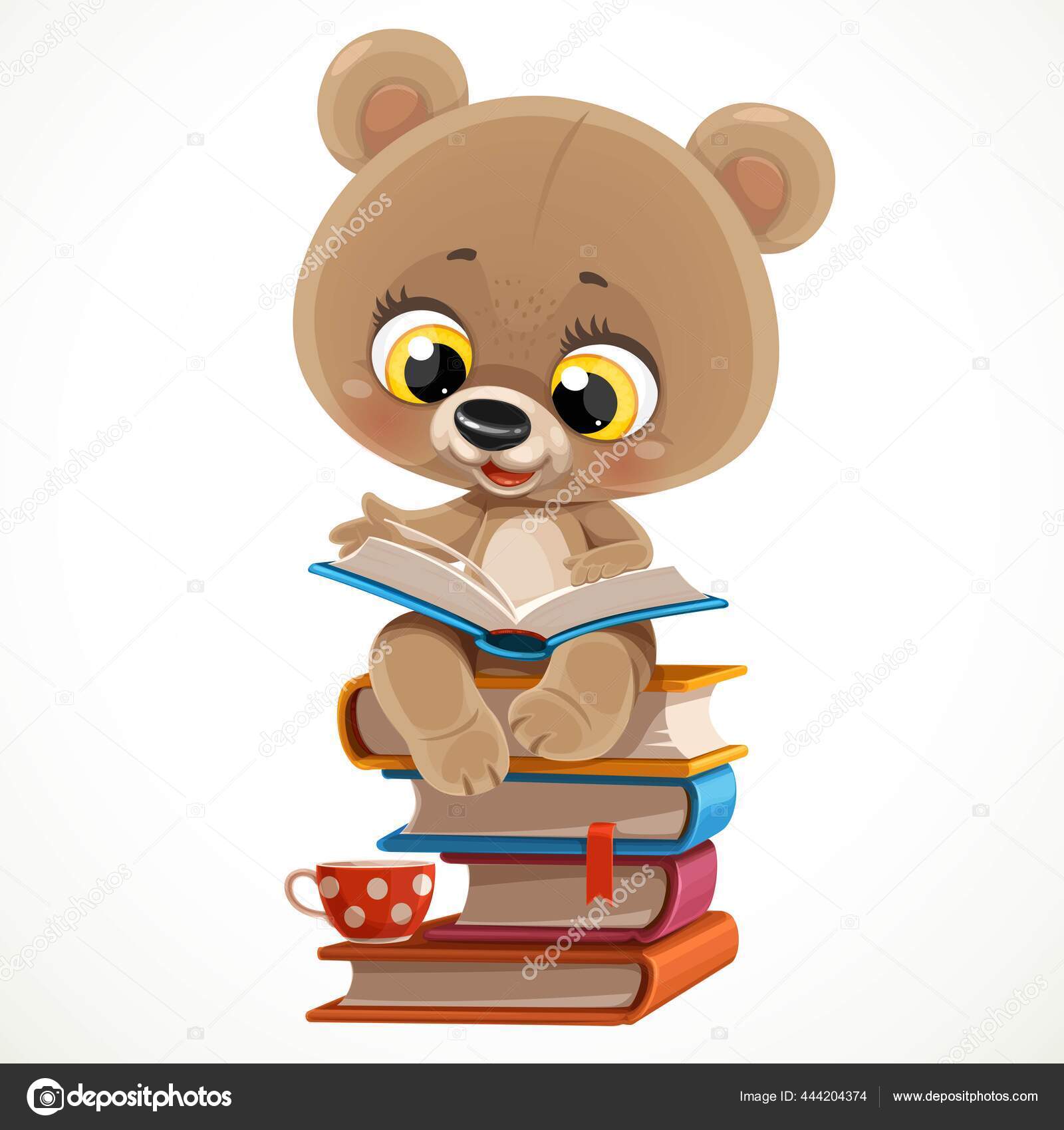 Books　Reading　©yadviga　Cute　Isolated　Stock　Cartoon　White　444204374　Baby　Sitting　Bear　Stack　Vector　by